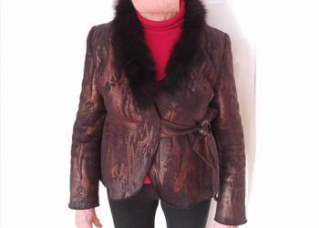 Kożuszek kożuch kurtka futerko złoto czarny elegancki unikat roz. 38 M