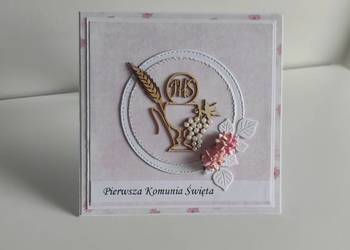 Kartka okolicznościowa ręcznie robiona na Komunię Świętą róż