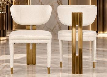 Krzesło glamour boucle Aurelia biało ecru ze złotymi detalami