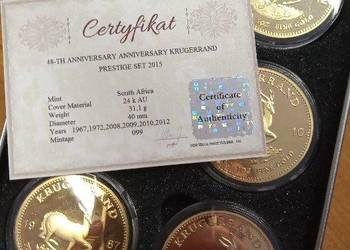 Krugerrandy z różnych lat. Indywidualny nr 034. Certyfikat.
