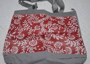 Torba szaro, czerwona, białe pnącza, kwiaty, na zakupy (reklamówka)