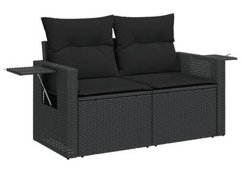 vidaXL Sofa ogrodowa z poduszkami, 2-osobowa, czarna(SKU:365972)