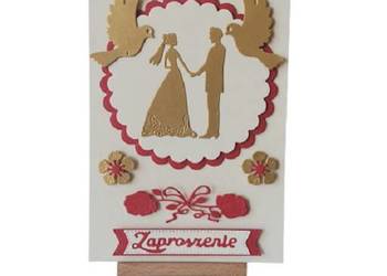 Zaproszenia Ślub Para Łączona Z Gołębiami B6 Złoto – Ecri - Czerwień