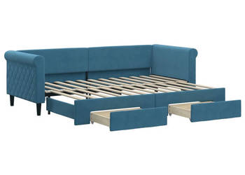 Sofa rozsuwana z szufladami niebieska aksamit 80x200 cm WM-3197811