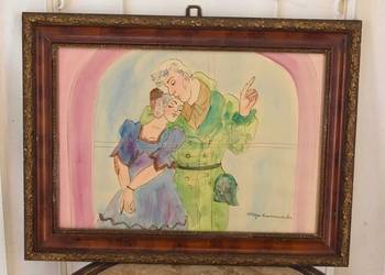 Maja Berezowska - Zakochani - Przywitanie z Żołnierzem - Obraz Akwarela