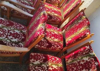 Komplet krzeseł vintage + fotele | lite drewno | sprężyny