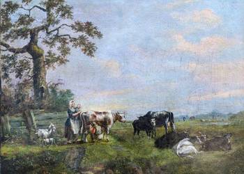 Bardzo stary obraz olejny Pastwisko