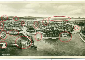 Konstanz Postkarte statki wejście do portu