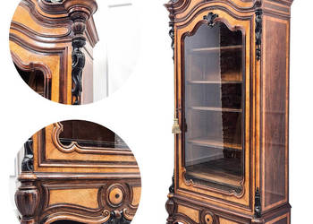 Witryna FRANCUSKA wysoka brzozowa rzeźbiona ANTYK lata 30. półki szuflada