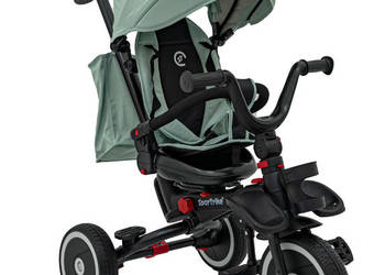 Rowerek Trzykołowy RIDER zielony koła EVA z daszkiem i prowadnikiem