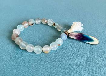 Nowa rozciągliwa bransoletka handmade kamienie koraliki piórko