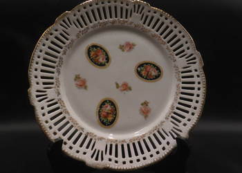 Talerz antyk Secesja porcelana ażur kwiaty