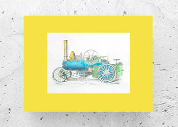 retro grafika A3, niebiesko żółty plakat 30x40, obraz retro