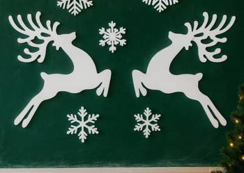 Dwa Renifery 49 cm + Śnieżynki, ozdoby świąteczne