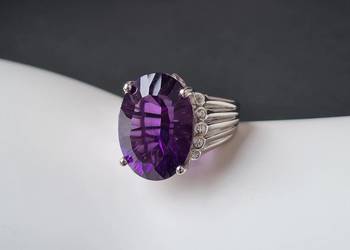 Pierścionek srebro 925 rodowane, ametyst zambijski, cyrkony