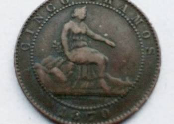 HISZPANIA-5 CENTIMÓW-1870 r