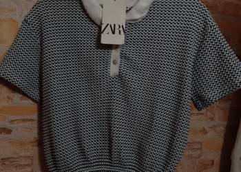 (36/S) ZARA/ Krótka, granatowy bluzka dzianinowa z Madrytu