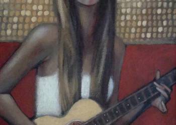 LAPKINA N. obraz na płótnie "GITARZYSTKA" abstrakcja portret KresArt
