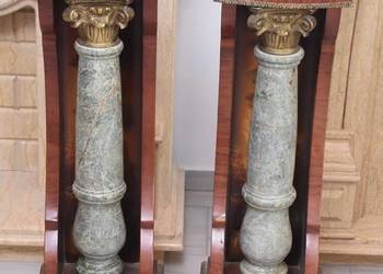 Piękne Kolumny Postumenty Drewno + Granit Brązowe - Masywne