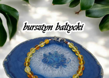 Bransoletka z bursztynu, bursztyn bałtycki kulka słoneczna, hematyt #217