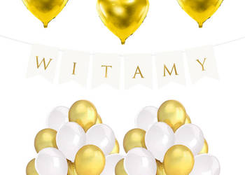 Zestaw dekoracji WITAMY Balony foliowe Powitanie złoty