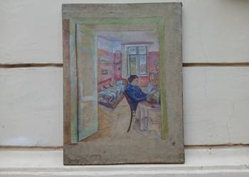 Obraz portret ZPAP Wiesław Nieckowski mieszkanie dom kobieta drzwi