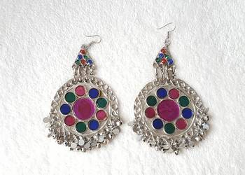 Duże kolczyki orient boho bohemian hippie tribal etno folk srebrny kolor ok