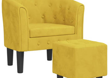 Fotel klubowy z podnóżkiem żółty obity aksamitem WM-356484