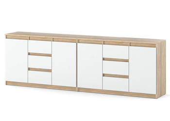 Komoda 240cm Duża Szafka Do Salonu Pojemna Nowoczesna Dąb Sonoma Biały Mat