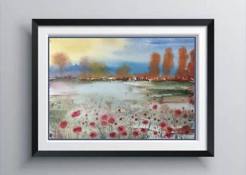 Oryginalna Akwarela Obraz pt: Efemeryczność Czerwieni