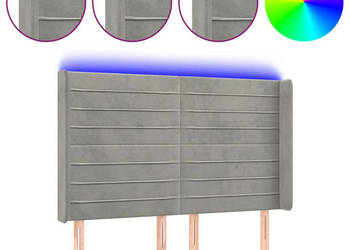 Zagłówek do łóżka z LED jasnoszary 147x16x118/128 cm aksamit WM-3124236