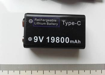 Akumulator 6F22, 9V z ładowaniem USB-C, LED, Li-ion, 198mAh 1980mah 19800mA