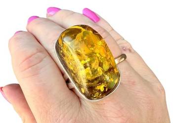 Pierścionek unikat srebro 925 bursztyn bałtycki regulowany unikat