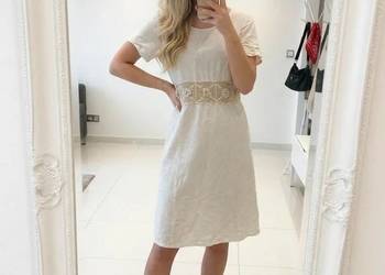 Luksusowa kobieca Sukienka BOHO z Lnem i Bawełną | Haftowana Talia