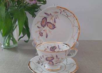 Zestaw śniadaniowy porcelana polska ręcznie malowane trio filiżanka talerzy
