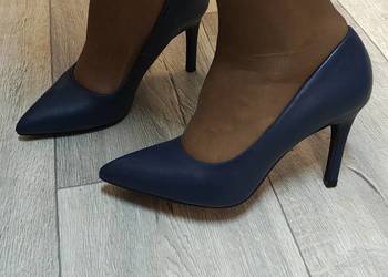 (38) Granatowe czółenka szpilki wieczorowe, NOWE