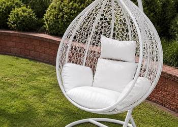 Biały Fotel wiszący ogrodowy kokon premium bujany huśtawka jajko na balkon