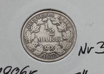 1/2 Marki Prusy 1906 r. nr. 3 - mennica F 1/2 Marki Prusy 1906 r. nr. 3 - mennica F