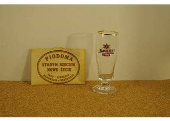 Kielich piwny Bavaria Bier ze złoconym rantem – szkło reklamowe vintage