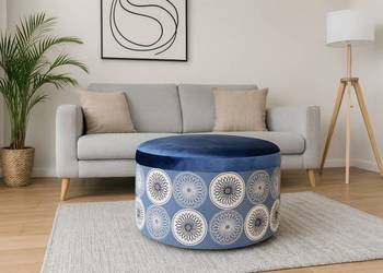 Pufa Skandynawska Okrągła 85 cm Duża 2 osobowa Puf Podnóżek Patchwork Loft