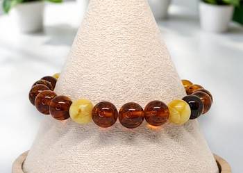Bransoletka z bursztynu, BURSZTYN bałtycki kulka koniak, kreda #835