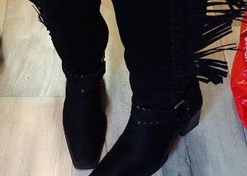 (42) ASOS Design/ Czarne kozaki kowbojki z frędzlami z Londynu, NOWE