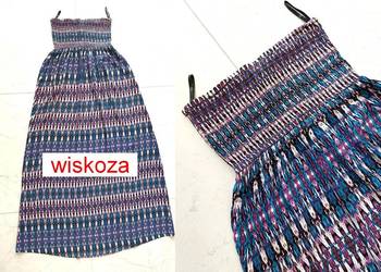 Sukienka New Look M 38 biała fioletowe niebieskie wzory długa wiskozowa Sukienka New Look M 38 biała fioletowe niebieskie wzory długa wiskozowa