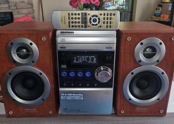 Mikrowieża HiFi Kenwood M-505 USB CD MP3 Kaseta z pilotem i kolumnami.