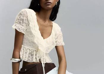 Nowy z metką top damski koronkowy z falbankami Bershka r. M/L