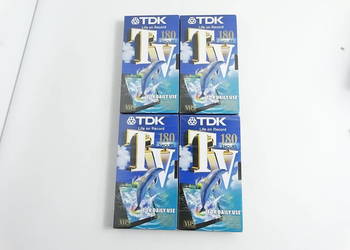 Nowe, zafoliowane kasety VHS TDK Life on Record E-180 (zestaw 4 szt.)