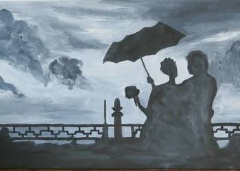 Para nad wodą, olej na płótnie, 60x30 cm