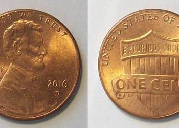 USA 1 cent rok 2016 znak menniczy D