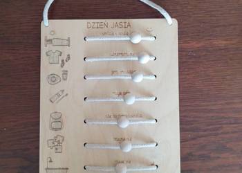 Drewniana tablica motywacyjna - planer dnia imienna " Dzień Jasia"