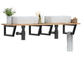 Półka ścienna pod umywalkę stal i lite drewno akacjowe WM-3302795